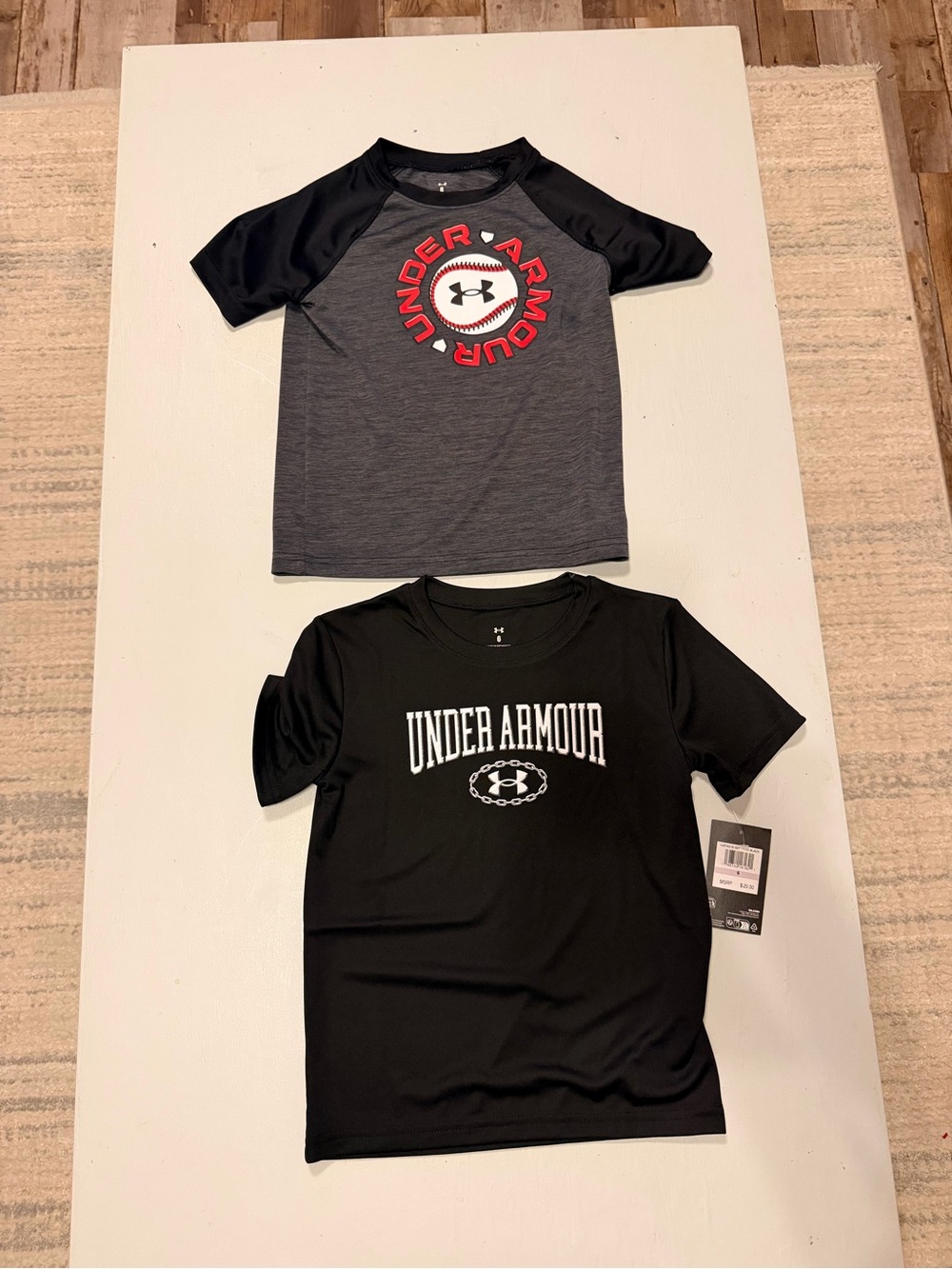 Under Armour Kids Short Sleeve Tees - Black & Charcoal with Red Logo